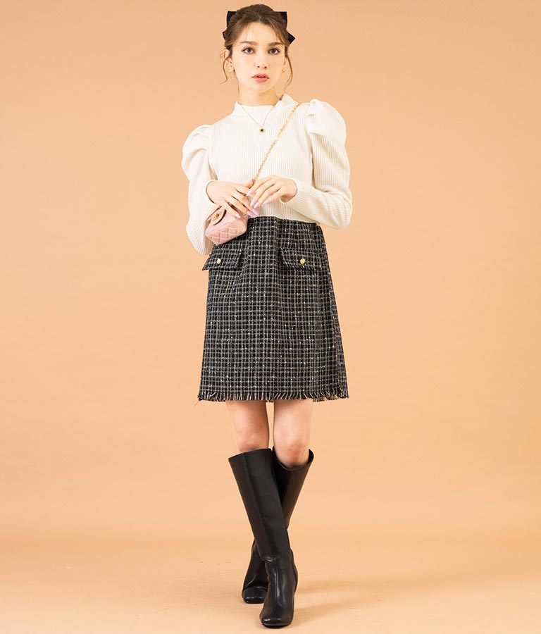 ツイード 切り替え ミニ ワンピース 527-6789