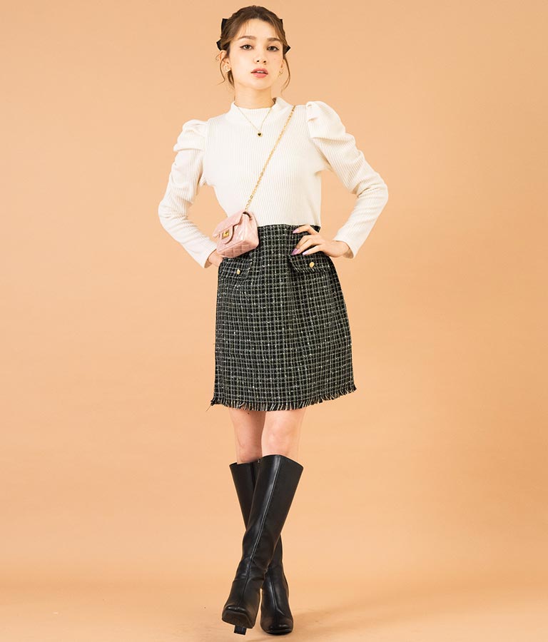 ツイード 切り替え ミニ ワンピース 527-6789