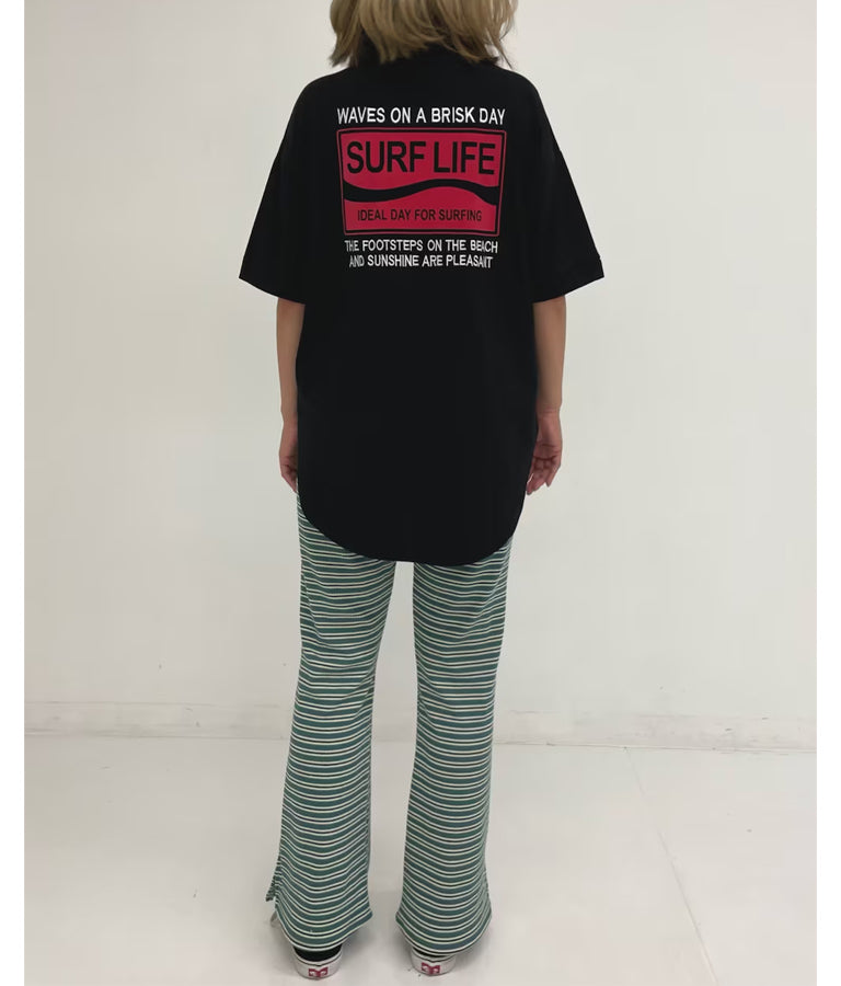 ワッフル ボーダー ソフト フレア リラックス パンツ 852-5888