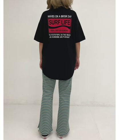 ワッフル ボーダー ソフト フレア リラックス パンツ 852-5888