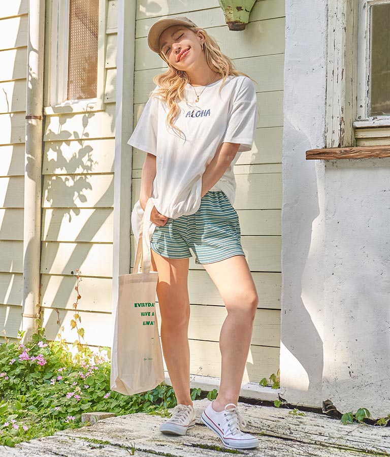 ワッフル ボーダー ソフト フレア ショートパンツ 852-5889