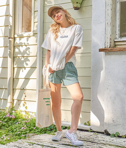 ワッフル ボーダー ソフト フレア ショートパンツ 852-5889