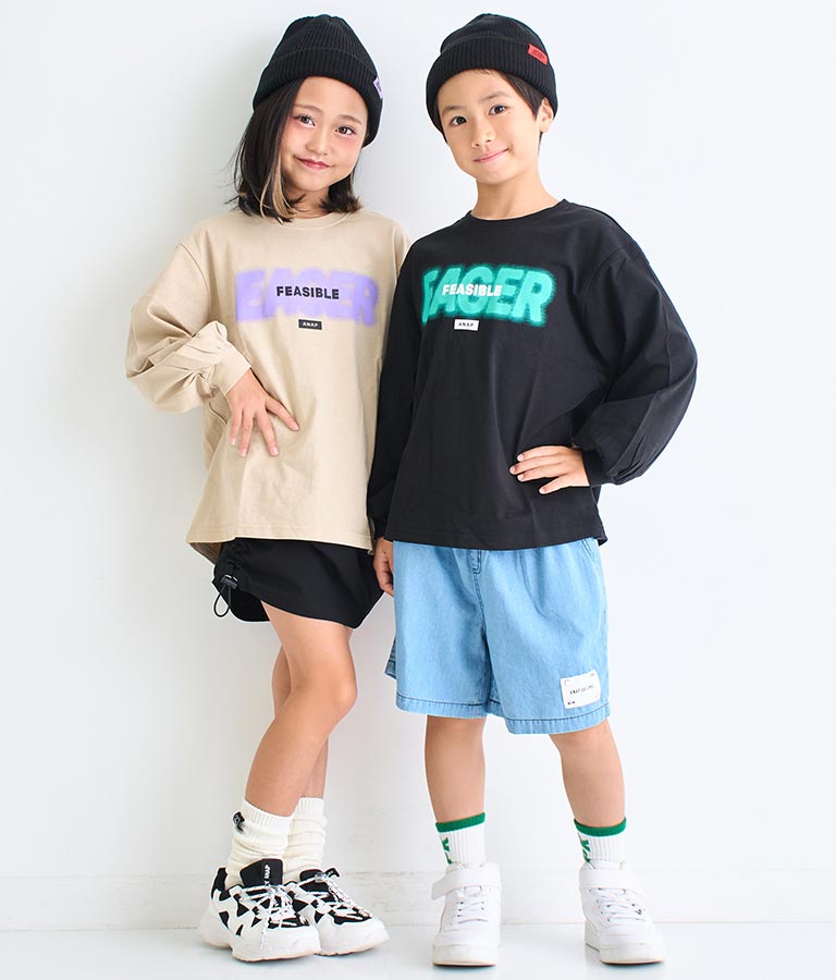 スプレーロゴ プリント ビッグ ロンT 長袖 Tシャツ 423-3215