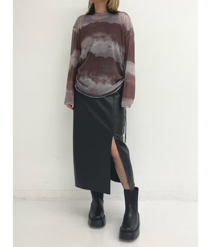 ニュアンス柄サイドシャーリングシアートップス 153-5494