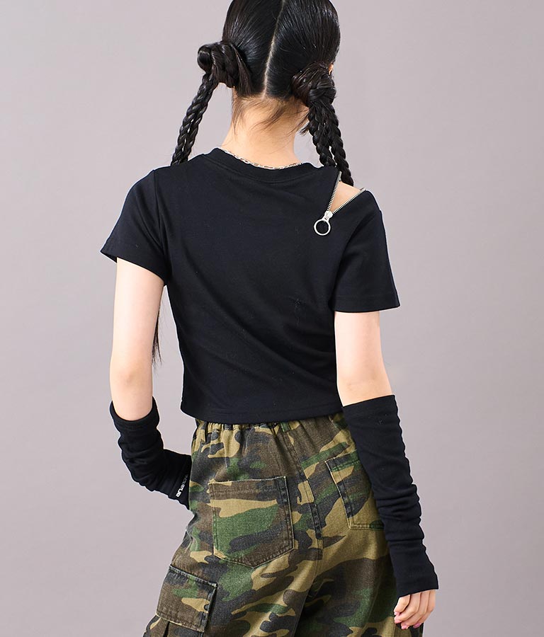 アームウォーマー付 刺繍 Tシャツ 913-7279