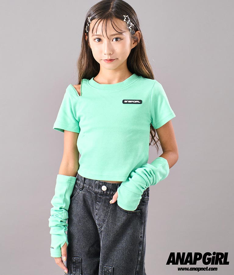 アームウォーマー付 刺繍 Tシャツ 913-7279