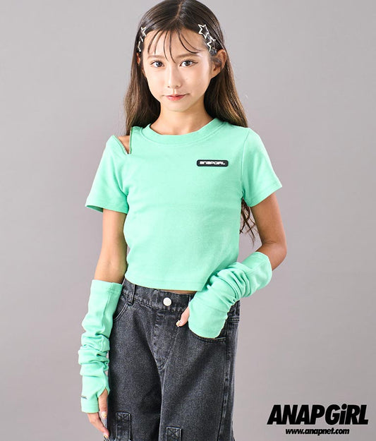 アームウォーマー付 刺繍 Tシャツ 913-7279