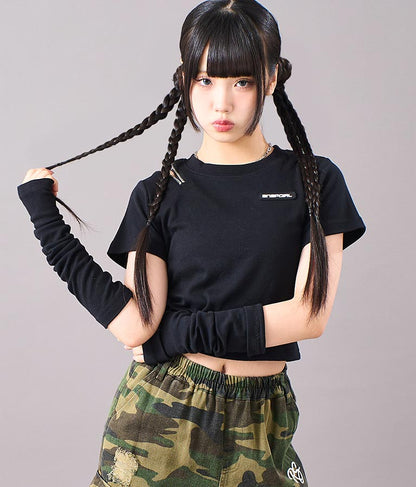 アームウォーマー付 刺繍 Tシャツ 913-7279