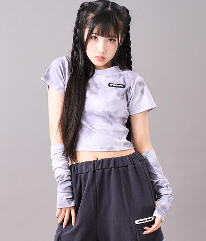 アームウォーマー付 刺繍 Tシャツ 913-7279