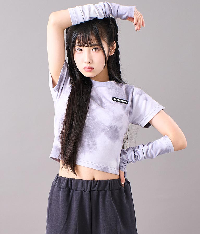 アームウォーマー付 刺繍 Tシャツ 913-7279