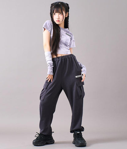 アームウォーマー付 刺繍 Tシャツ 913-7279