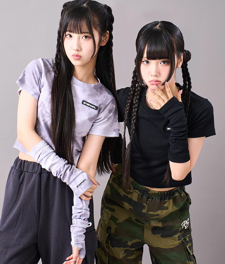 アームウォーマー付 刺繍 Tシャツ 913-7279