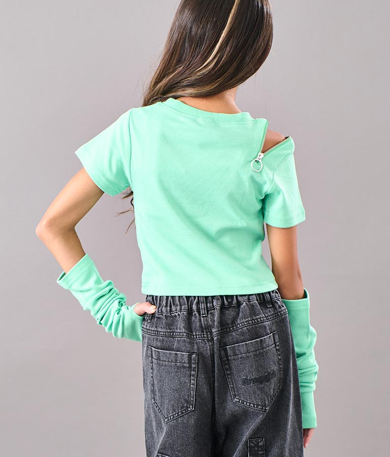 アームウォーマー付 刺繍 Tシャツ 913-7279