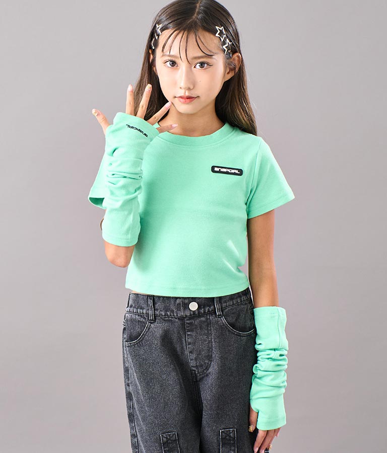 アームウォーマー付 刺繍 Tシャツ 913-7279