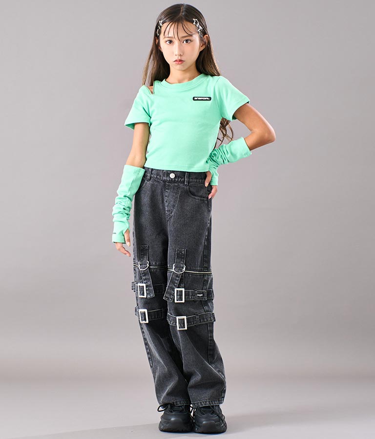 アームウォーマー付 刺繍 Tシャツ 913-7279