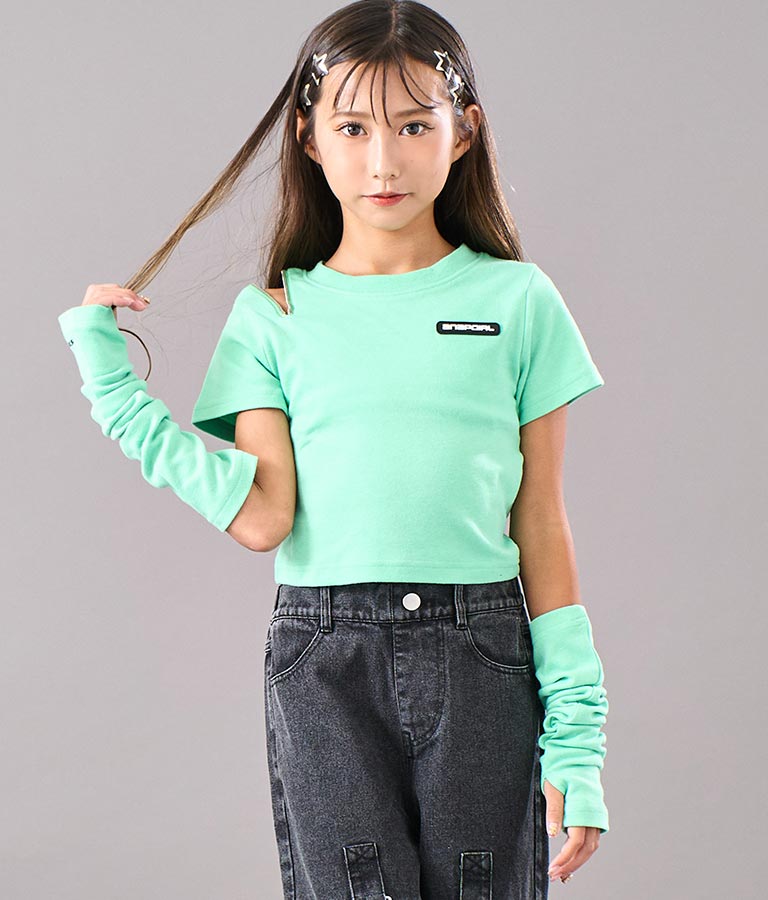 アームウォーマー付 刺繍 Tシャツ 913-7279