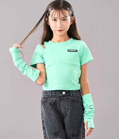 アームウォーマー付 刺繍 Tシャツ 913-7279