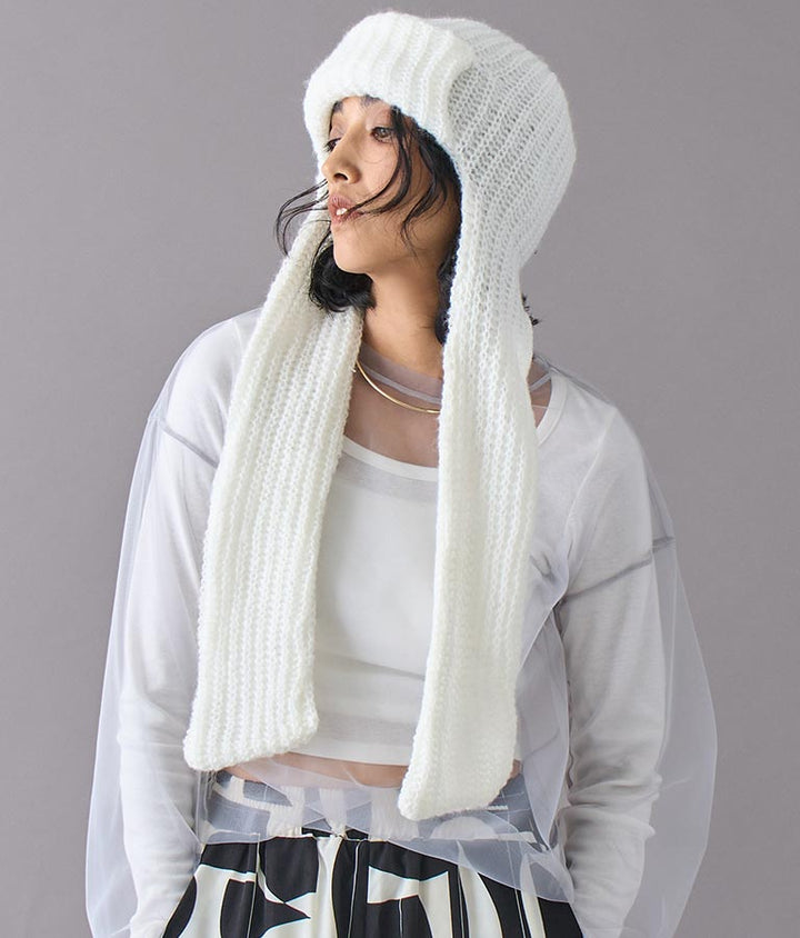 モヘヤ ロングイヤー マフラー ニット キャップ 369-9526