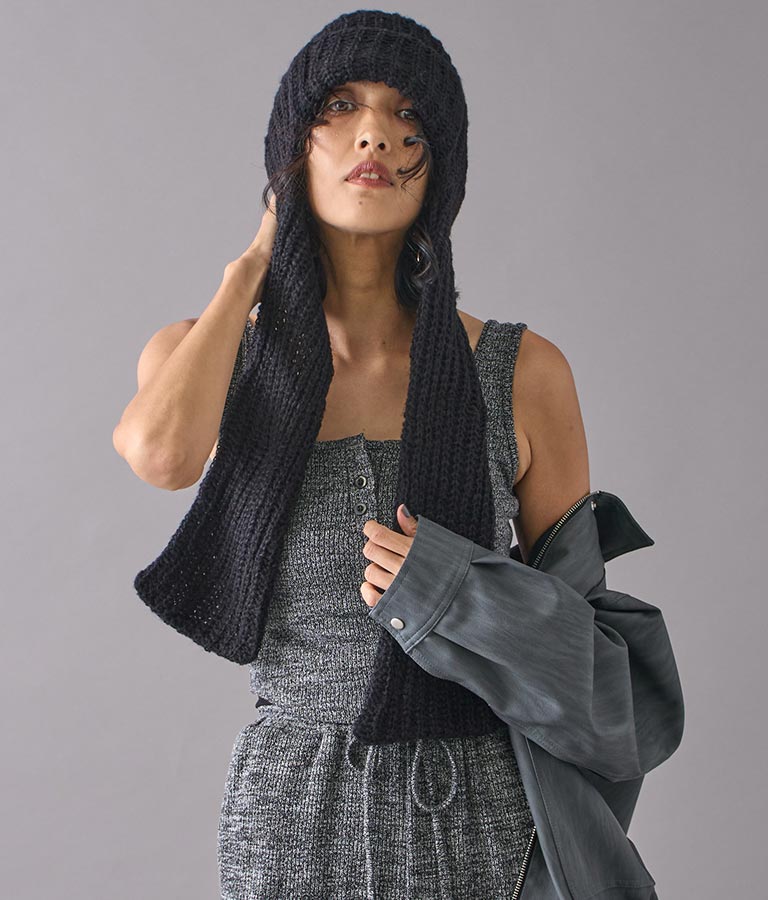 モヘヤ ロングイヤー マフラー ニット キャップ 369-9526