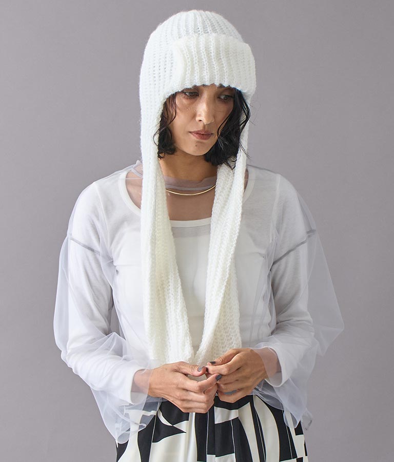 モヘヤ ロングイヤー マフラー ニット キャップ 369-9526