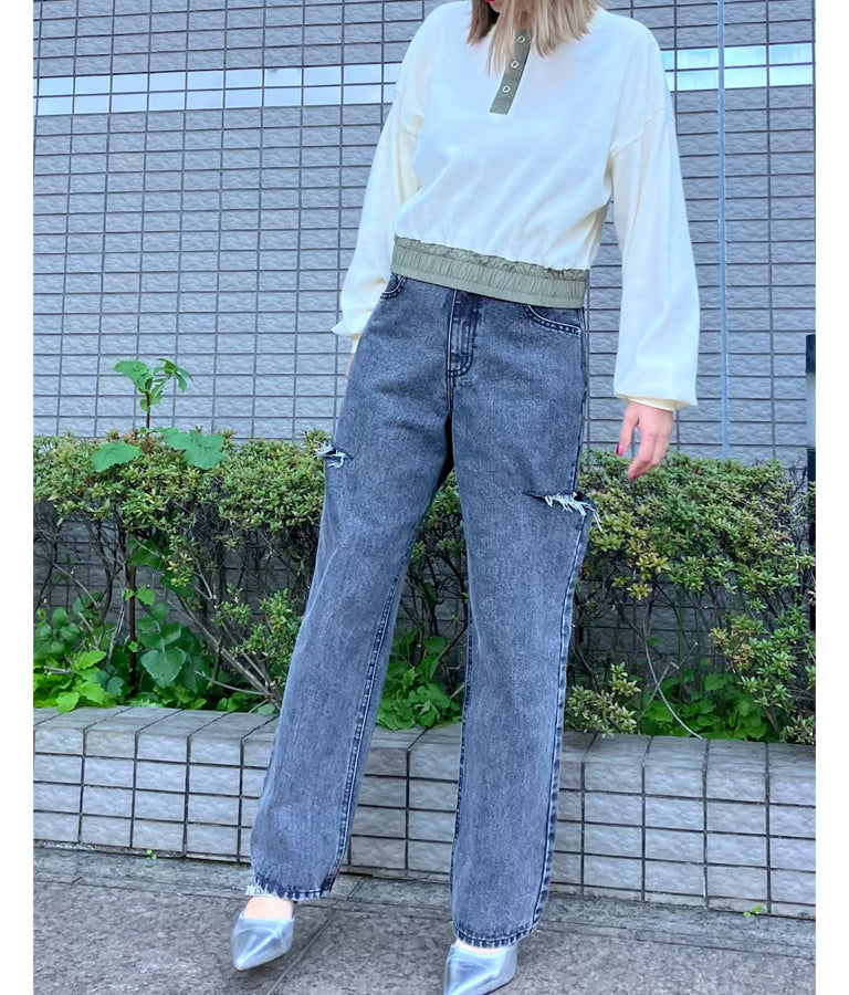 3つボタン サイドカット デニム パンツ 152-5584