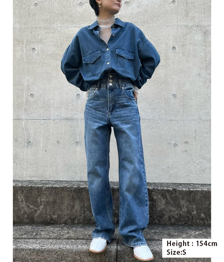 3つボタン ストレッチ ストレート デニム パンツ 152-5583