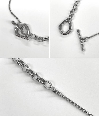 金属アレルギー対応 ステンレス MIXチェーン ロング ラリエット ネックレス