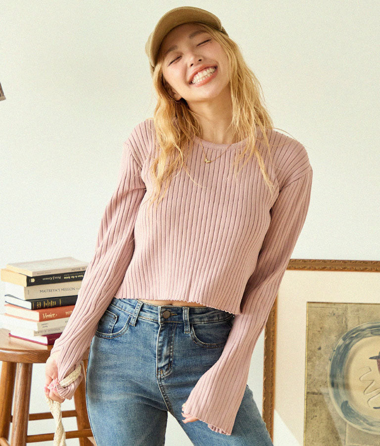 バックオープン スポンジディッシュ リブ ニット トップス 853-5800