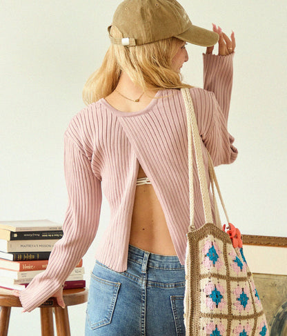 バックオープン スポンジディッシュ リブ ニット トップス 853-5800