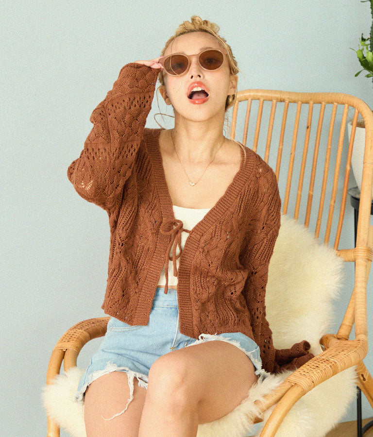 フラワー×シェルクロシェニットカーディガン 854-5733