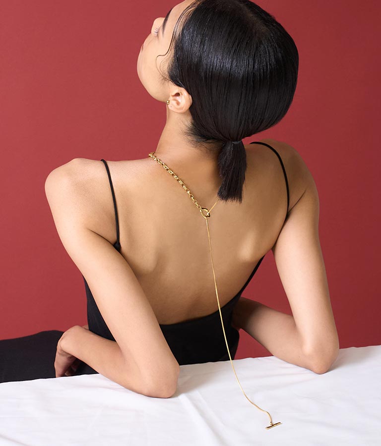 金属アレルギー対応 ステンレス MIXチェーン ロング ラリエット ネックレス 369-9536