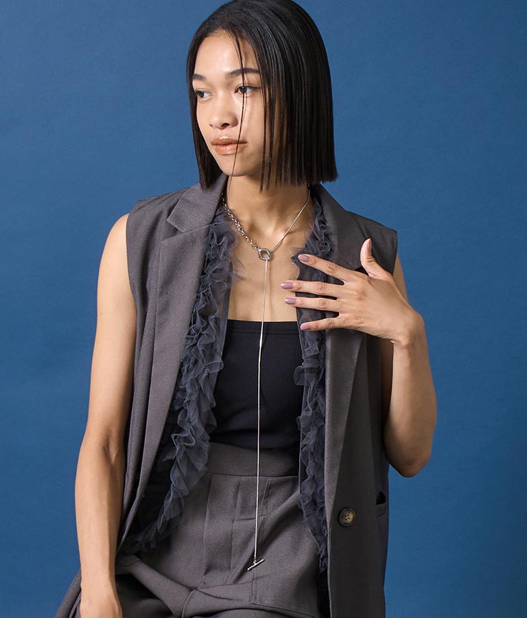 金属アレルギー対応 ステンレス MIXチェーン ロング ラリエット ネックレス 369-9536