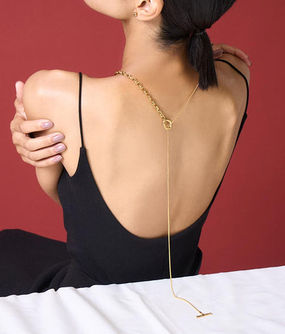 金属アレルギー対応 ステンレス MIXチェーン ロング ラリエット ネックレス 369-9536