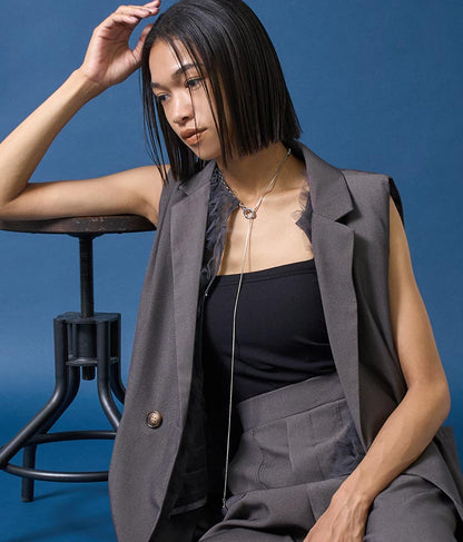 金属アレルギー対応 ステンレス MIXチェーン ロング ラリエット ネックレス 369-9536