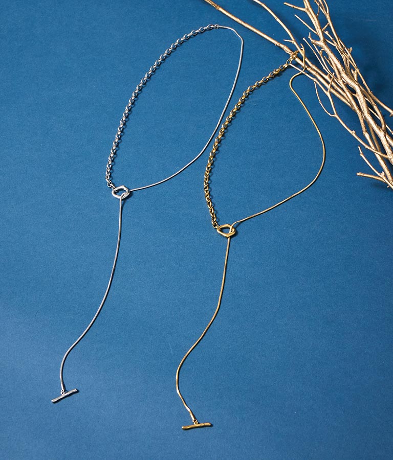 金属アレルギー対応 ステンレス MIXチェーン ロング ラリエット ネックレス 369-9536