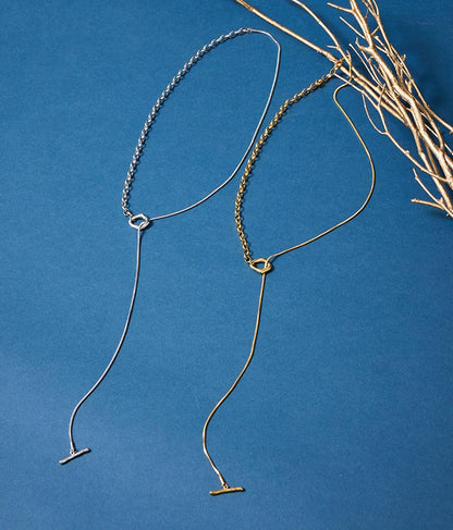 金属アレルギー対応 ステンレス MIXチェーン ロング ラリエット ネックレス 369-9536