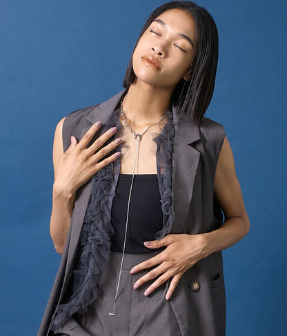 金属アレルギー対応 ステンレス MIXチェーン ロング ラリエット ネックレス 369-9536