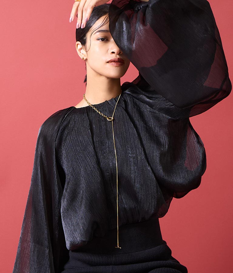 金属アレルギー対応 ステンレス MIXチェーン ロング ラリエット ネックレス 369-9536