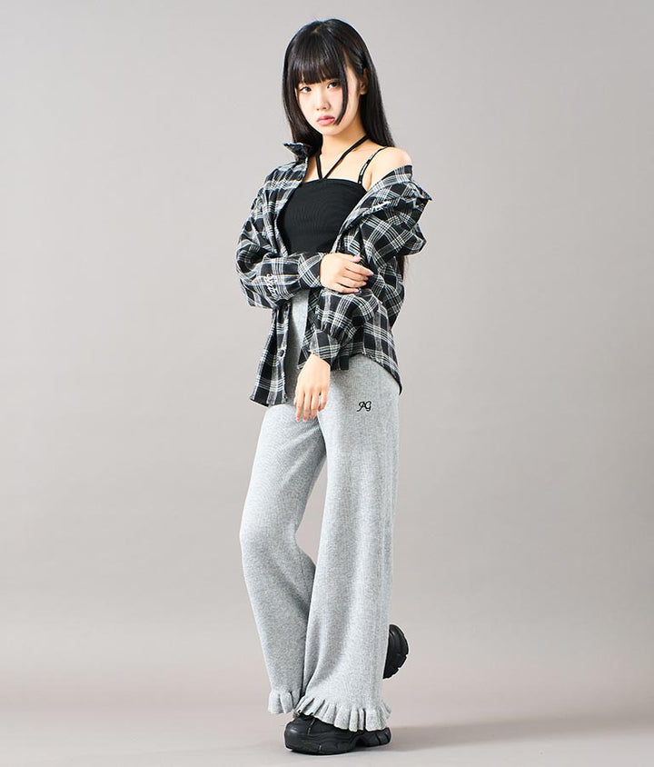 裾 フリル ニット ワイド パンツ 912-7329