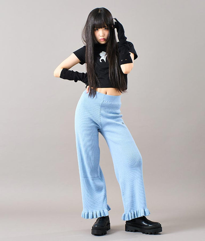 裾 フリル ニット ワイド パンツ 912-7329