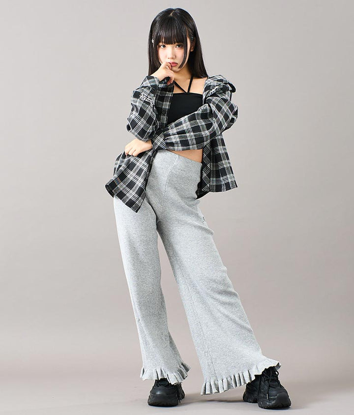 裾 フリル ニット ワイド パンツ 912-7329