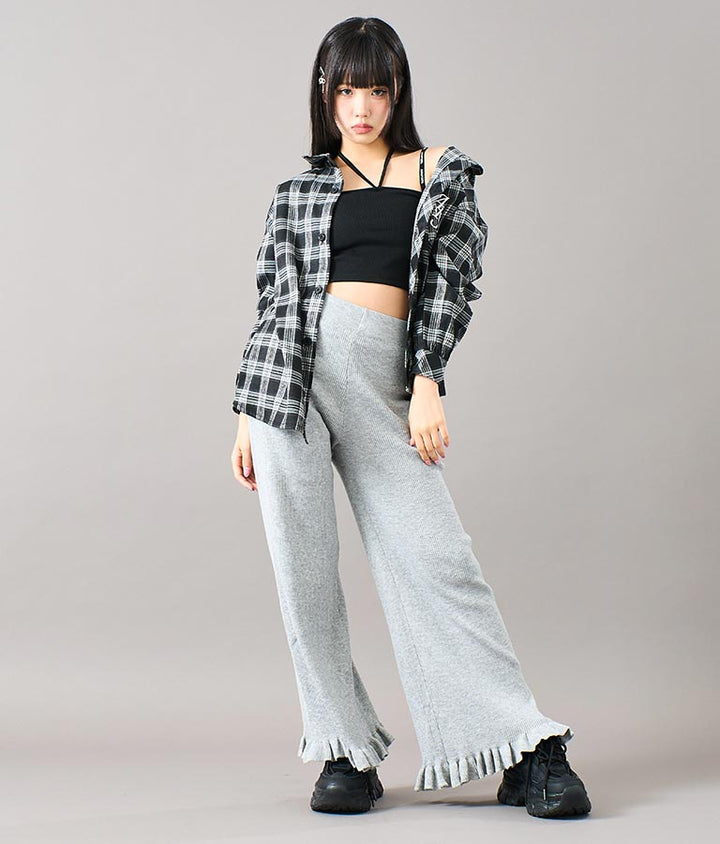 裾 フリル ニット ワイド パンツ 912-7329