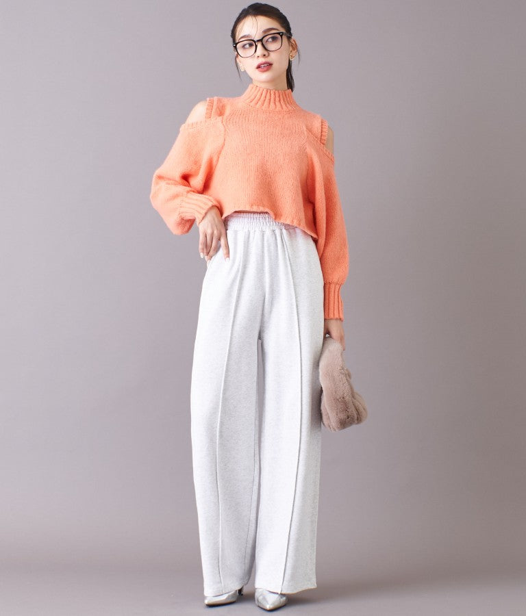 ショルダー スリット 起毛 ニット トップス 523-6691