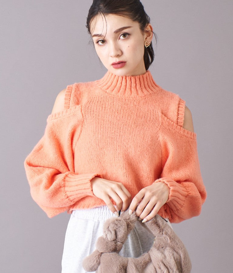 ショルダー スリット 起毛 ニット トップス 523-6691