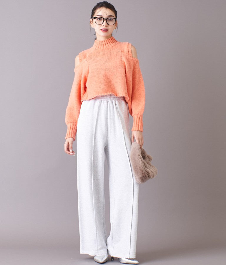 ショルダー スリット 起毛 ニット トップス 523-6691