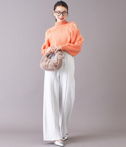 ショルダー スリット 起毛 ニット トップス 523-6691