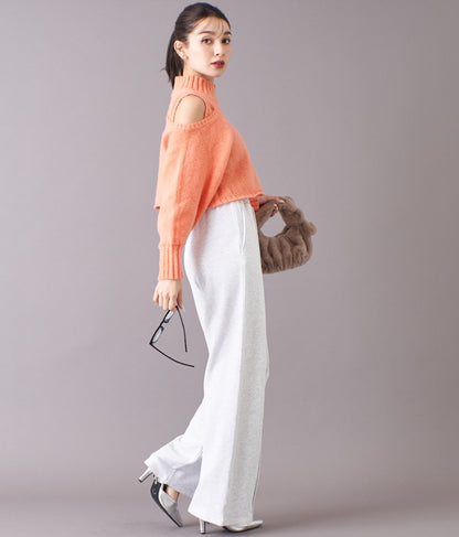 ショルダー スリット 起毛 ニット トップス 523-6691