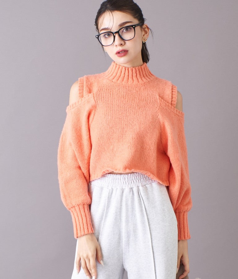 ショルダー スリット 起毛 ニット トップス 523-6691