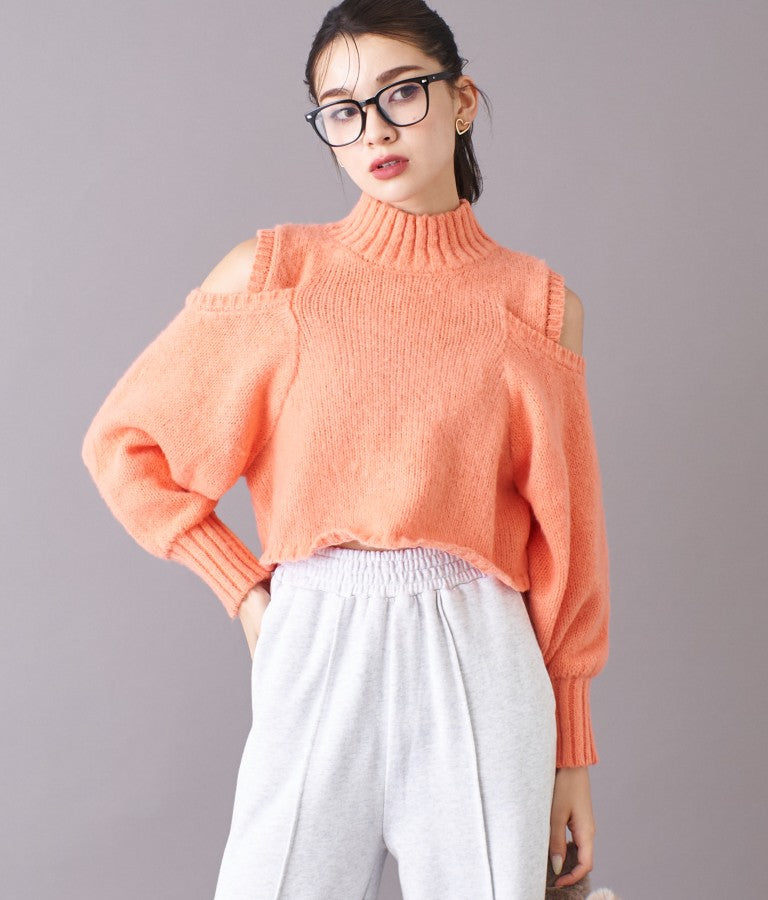 ショルダー スリット 起毛 ニット トップス 523-6691