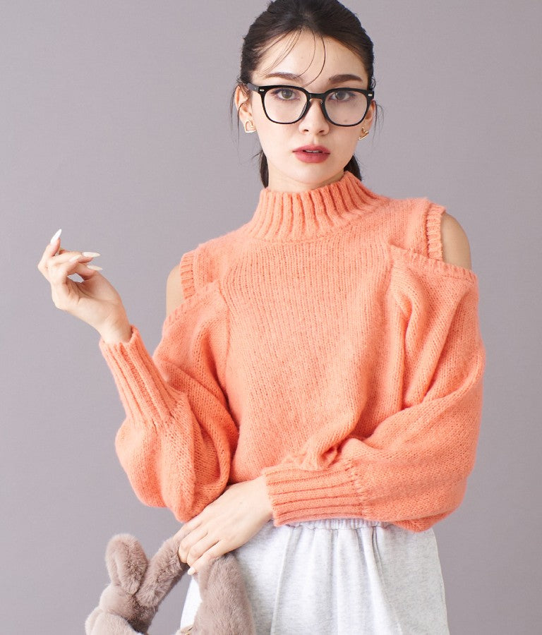 ショルダー スリット 起毛 ニット トップス 523-6691